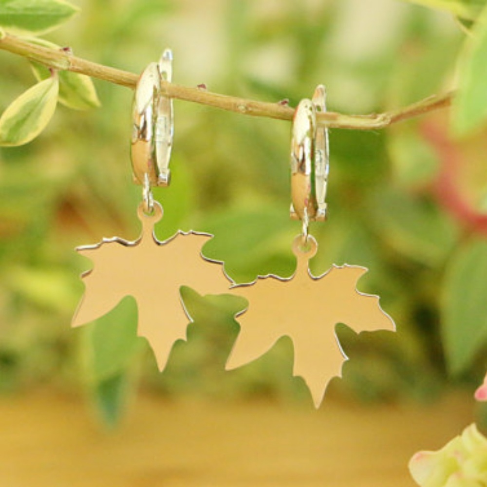 925 Sterling Silver Maple Leaf Dangle Earrings - Picture 2 of 7